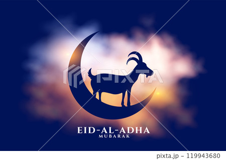 eid al adha mubarak background with goat and clouds 119943680