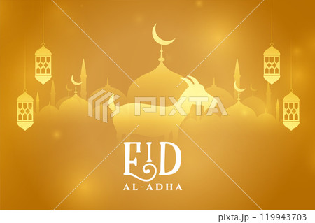 eid al adha mubarak golden greeting design 119943703