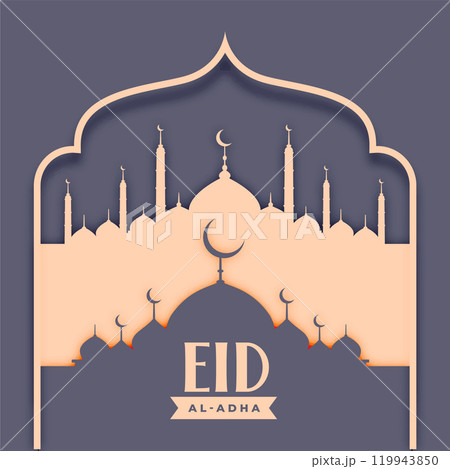 eid al adha islamic card with mosque design eid al adha islamic card with mosque design 119943850