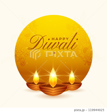happy diwali celebration card with diya decoration 119944025