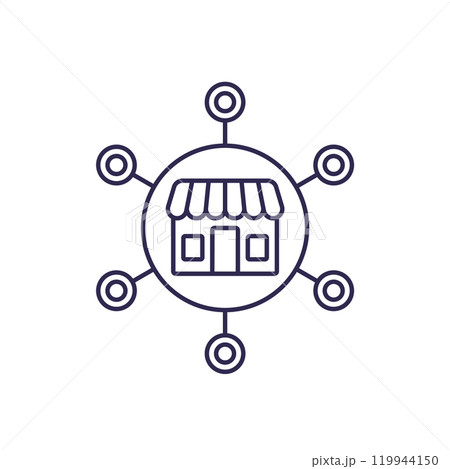 franchise line icon with a shop franchise line icon with a shop 119944150