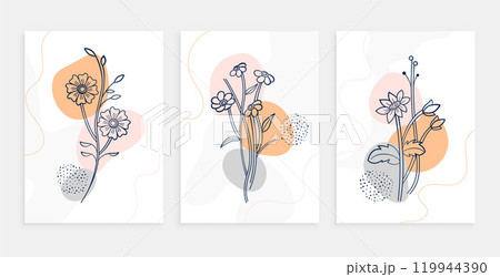 botanic flower line art poster template set 119944390