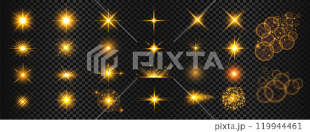 transparent golden light flare and sparkles mega set 119944461