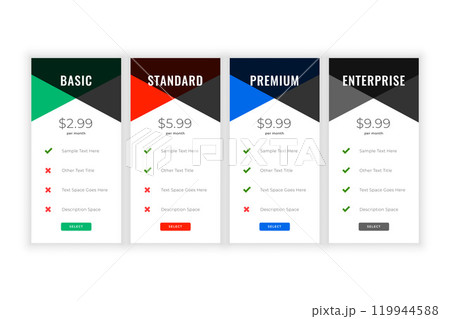 clean plans and pricing comparision web template 119944588