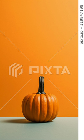 Halloween pumpkin decorations on a yellow background, Template fall harvest thanksgiving halloween. 119947198