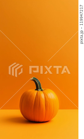 Halloween pumpkin decorations on a yellow background, Template fall harvest thanksgiving halloween. 119947217