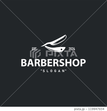 Barbershop Logo, Barber Scissors Vector, Old Design Retro Vintage Typography Ornament Barbershop Logo, Barber Scissors Vector, Old Design Retro Vintage Typography Ornament 119947834