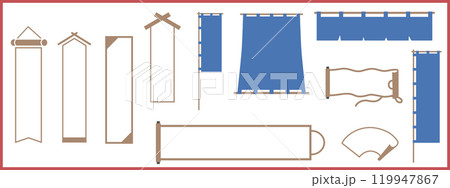 レトロモダンな和風のフレームセット　テキスト無し　ベクターイラスト　のれん、垂れ幕、巻物、のぼり 119947867
