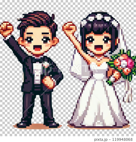 結婚式の可愛いピクセル新郎新婦イラスト 119948068