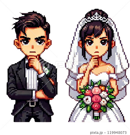 結婚式の可愛いピクセル新郎新婦イラスト 119948073