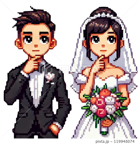 結婚式の可愛いピクセル新郎新婦イラスト 119948074