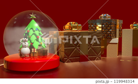 The Snow man in glass ball and gift box for holiday and celebration  concept 3d rendering. 119948314