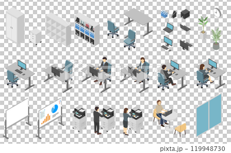 アイソメトリックイラスト:オフィス素材 アイソメトリックイラスト:オフィス素材 119948730