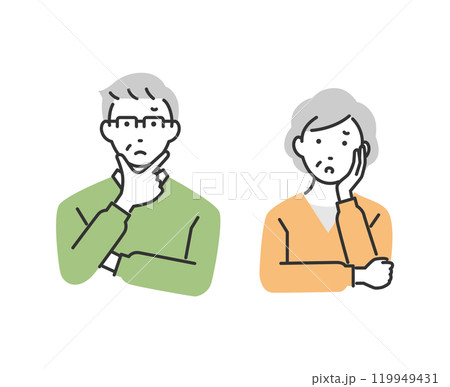 シニア夫婦の考えているポーズのイラスト シニア夫婦の考えているポーズのイラスト 119949431