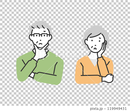 シニア夫婦の考えているポーズのイラスト シニア夫婦の考えているポーズのイラスト 119949431