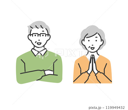 シニア夫婦のポジティブな表情のイラスト シニア夫婦のポジティブな表情のイラスト 119949432