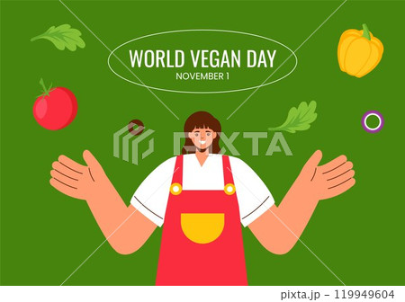World Vegan Day Social Media Background with Hand-Drawn Template World Vegan Day Social Media Background with Hand-Drawn Template 119949604
