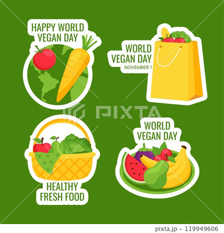 Social Media Label Template for World Vegan Day in Flat Illustration 119949606