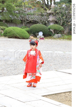 七五三詣で可愛い三歳の女の子、神社仏閣での和装ロケーション撮影、被布キッズフォト家族写真 七五三詣で可愛い三歳の女の子、神社仏閣での和装ロケーション撮影、被布キッズフォト家族写真 119950256