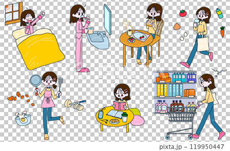 Girl's dressing and daily life illustration set 119950447