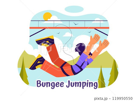 Bungee Jumping Vector Illustration featuring a Person Falling from a Great Height with an Elastic Rope in an Extreme Sport Flat Cartoon Background 119950550