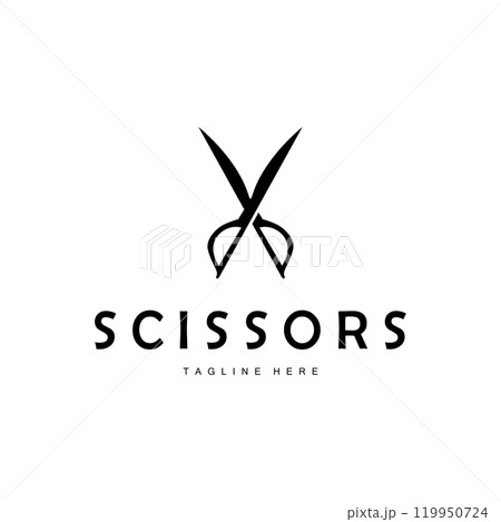 Barber tool scissors logo cutting tool vector, scissors simple background icon symbol design 119950724