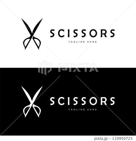 Barber tool scissors logo cutting tool vector, scissors simple background icon symbol design 119950725