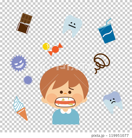 Tooth decay: Children who don't brush their teeth - Cute illustration material Tooth decay: Children who don't brush their teeth - Cute illustration material 119951077