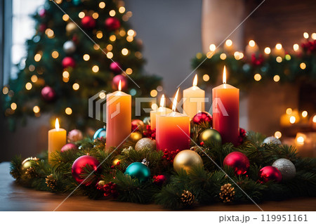 クリスマスのかわいいキャンドル クリスマスのかわいいキャンドル 119951161