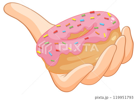 Hand Holding a Pink Frosted Donut 119951793