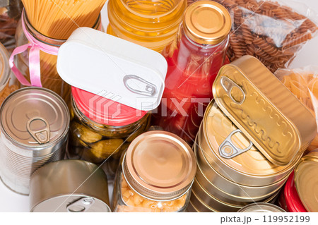 Food Reserves: Canned Food, Spaghetti, Pate, Tuna, Tomato Juice, Pasta, Fish and Grocery Food Reserves: Canned Food, Spaghetti, Pate, Tuna, Tomato Juice, Pasta, Fish and Grocery 119952199