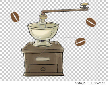 Coffee mill and coffee beans illustration Coffee mill and coffee beans illustration 119952443