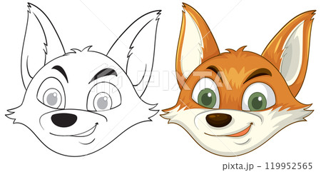 Cheerful Fox Illustration with Outline 119952565