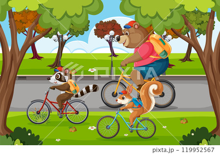 Animals Enjoying a Bicycle Ride Together 119952567