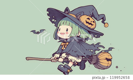 ハロウィン衣装　ほうきに乗った魔女 119952658