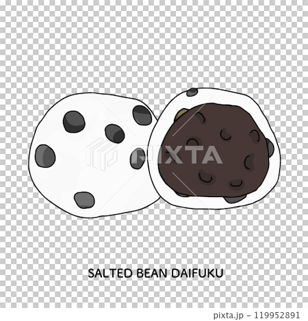 和菓子＿塩豆大福（断面）の線画　手描きのイラスト 119952891