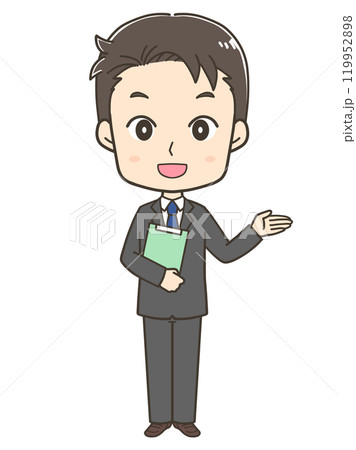 右へ案内をするビジネスマンの全身イラスト 119952898