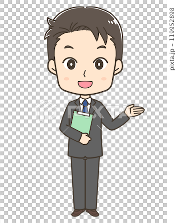 右へ案内をするビジネスマンの全身イラスト 119952898