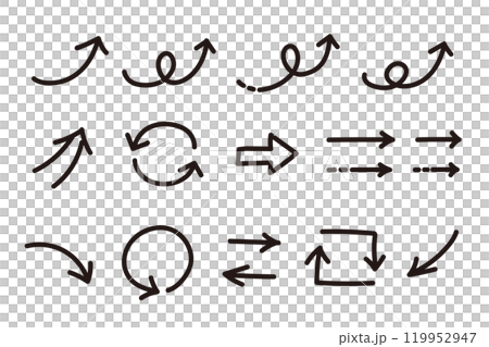シンプルな手書きの矢印セット ベクター 119952947