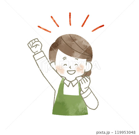 喜んでいるエプロンを着用した女性-水彩 119953048