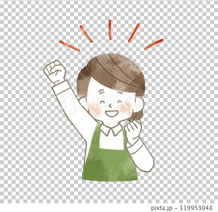 一個穿著圍裙的女人很高興 — 水彩 119953048