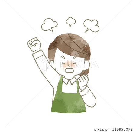 怒っているエプロンを着用した女性-水彩 119953072