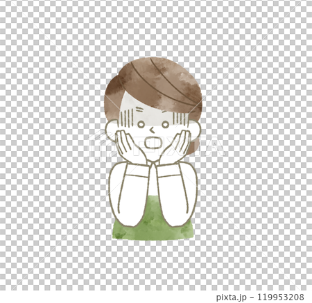 Shocked woman wearing an apron - watercolor Shocked woman wearing an apron - watercolor 119953208