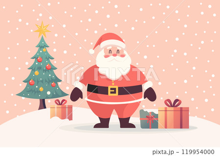 Santa claus standing in snow ground with gift boxes and christmas tree. Vector illustration Santa claus standing in snow ground with gift boxes and christmas tree. Vector illustration 119954000