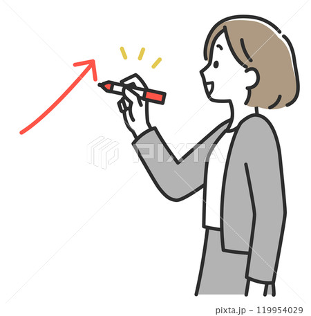 上向きの矢印マークを書くスーツ姿のビジネスウーマン女性 上向きの矢印マークを書くスーツ姿のビジネスウーマン女性 119954029