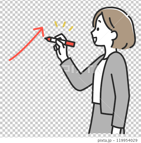 上向きの矢印マークを書くスーツ姿のビジネスウーマン女性 上向きの矢印マークを書くスーツ姿のビジネスウーマン女性 119954029