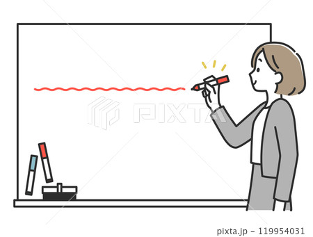 ホワイトボードに書いて説明するスーツ姿のビジネスウーマン女性 119954031