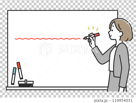 ホワイトボードに書いて説明するスーツ姿のビジネスウーマン女性 119954031