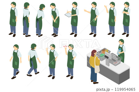 アイソメトリックイラスト:スーパーの店員 アイソメトリックイラスト:スーパーの店員 119954065