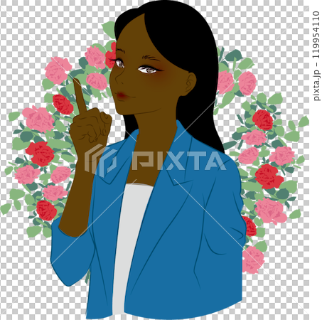 アフリカン・アメリカン女性がスーツを着て指を指している 119954110